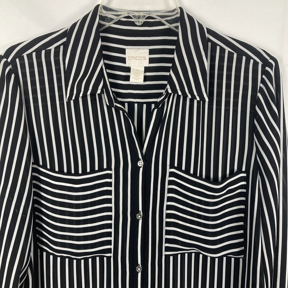 Chico’s Striped Tunic Blouse Size 1 Black White